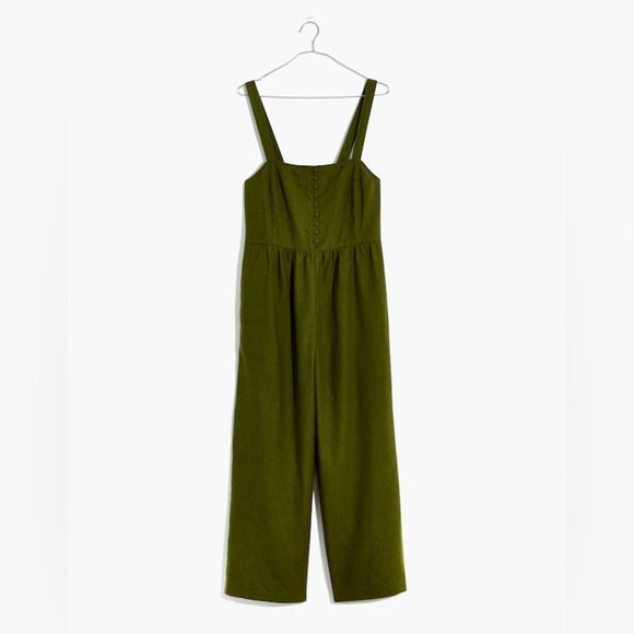 Madewell Overalls Size 00 Wide Leg Ankle Crop Jumpsuit Cotton Linen Green - Picture 4 of 12